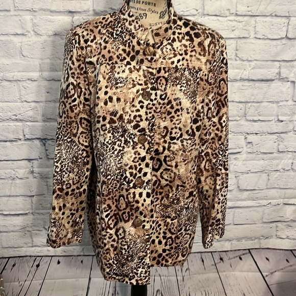 Chico’s Leopard Animal Print Blazer Jacket Chicos 3 XL Mandarin Collar - Picture 2 of 8